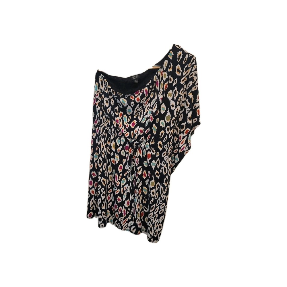 Nicole Miller Womens Off‎ The Shoulder One Sleeve Dress Multicolor L Y2K Beachy